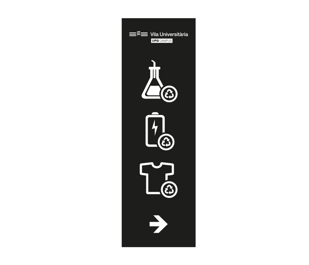 Waste contribuation area signages. Club de Residents - La Vila Universitària de la UAB. Study Room.